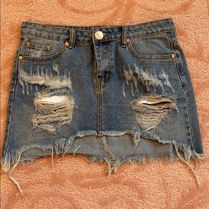 Distressed blue mini skirt!!